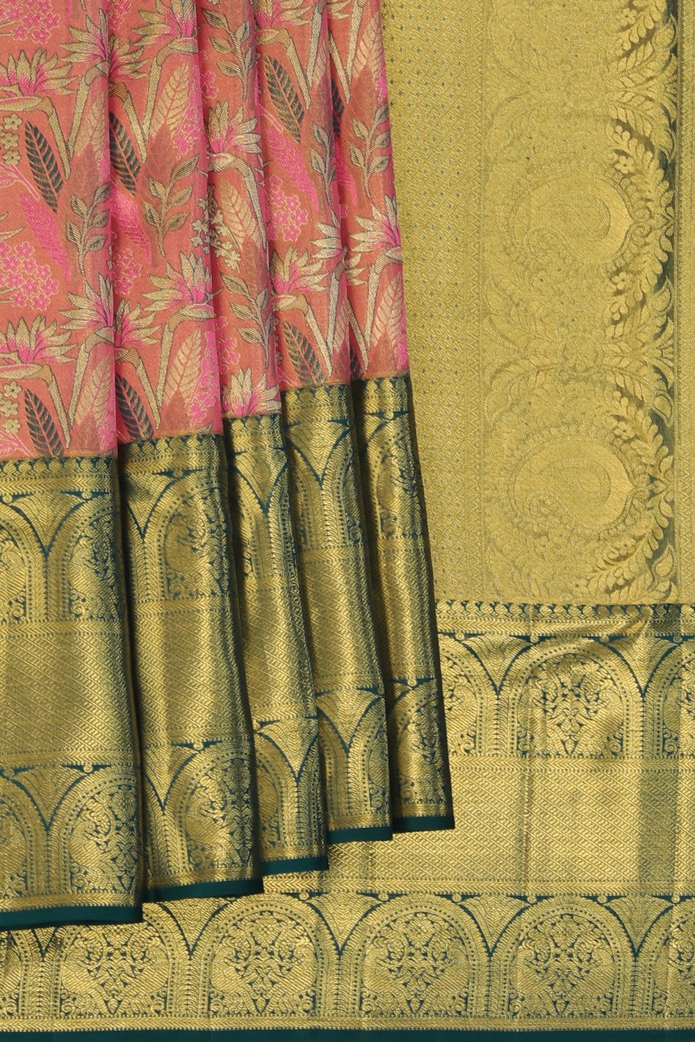 Image of Pink Tissue Brocade Kanchipattu Saree